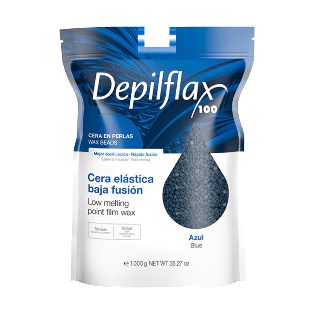 Depilflax 100 flexible depilatory wax with a low melting point, pearl azul 1000g