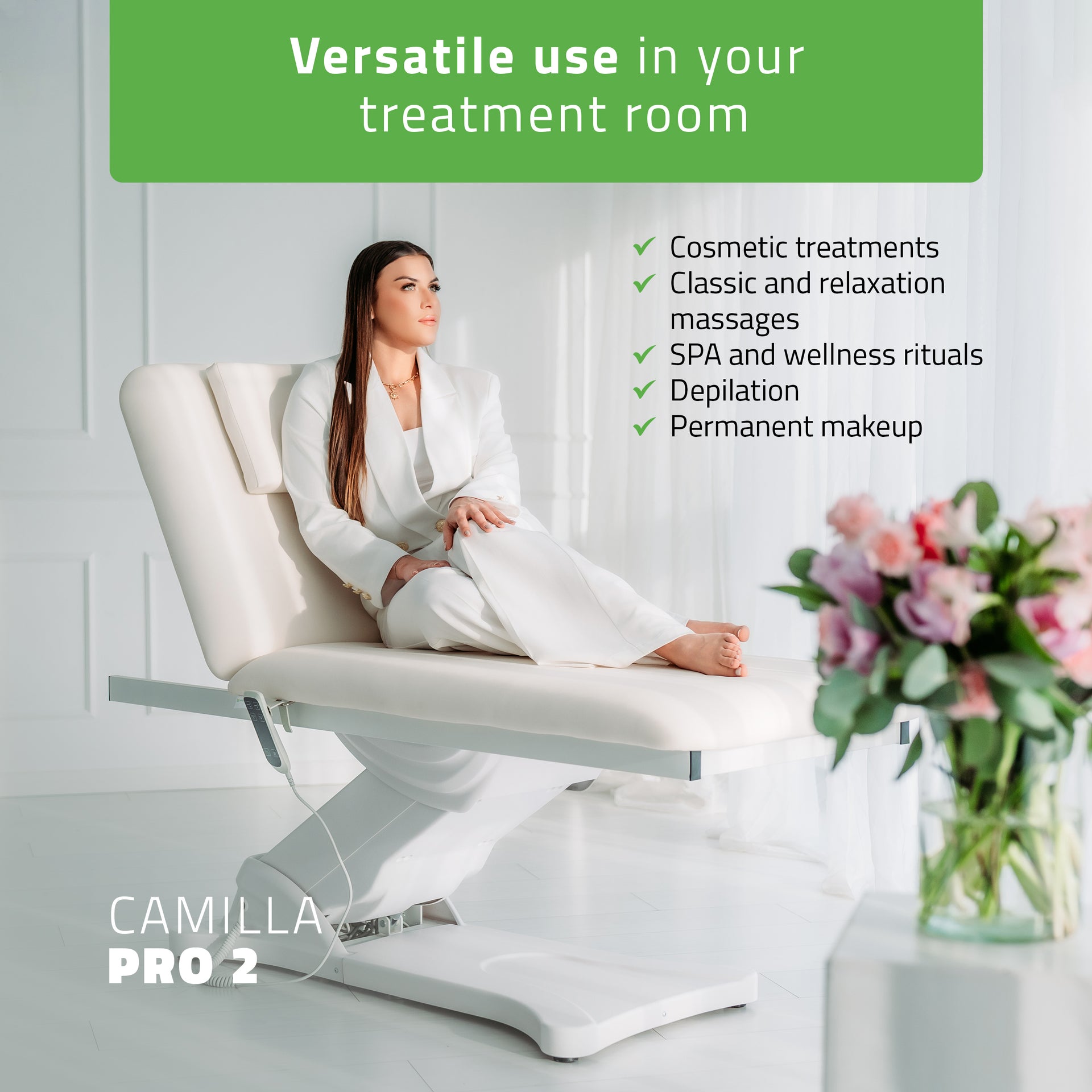 Electric heated beauty couch Camilla PRO 2 for massage and spa treatments
